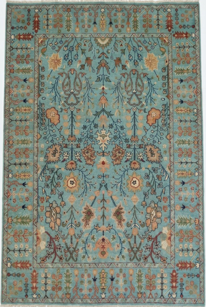 Turquoise Oasis Traditional Ziegler Mahal Floral Carpet
