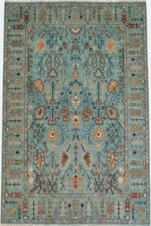 Turquoise Oasis Traditional Ziegler Mahal Floral Carpet