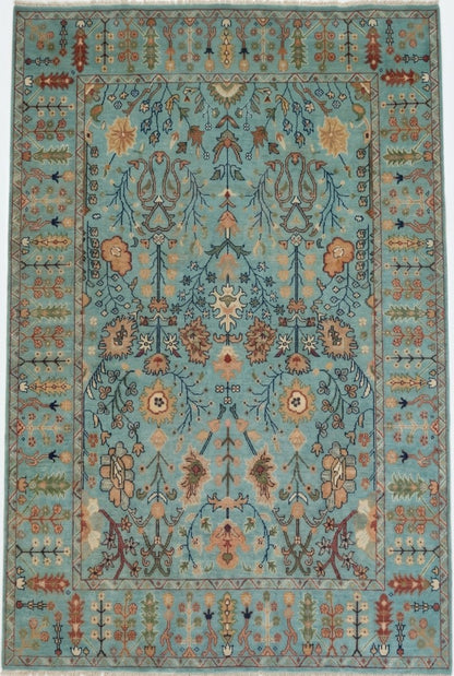Turquoise Oasis Traditional Ziegler Mahal Floral Carpet