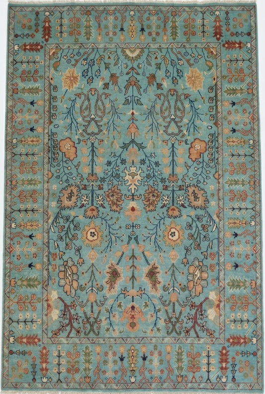 Turquoise Oasis Traditional Ziegler Mahal Floral Carpet