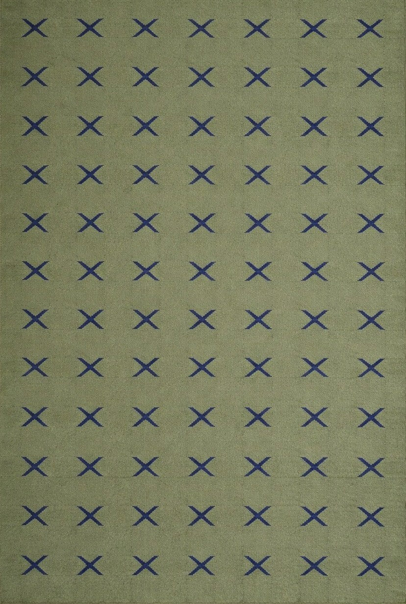 Wool Rug with Blue X Pattern,  Handmade Modern Area Rug