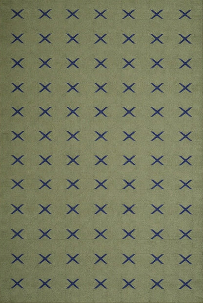 Wool Rug with Blue X Pattern,  Handmade Modern Area Rug
