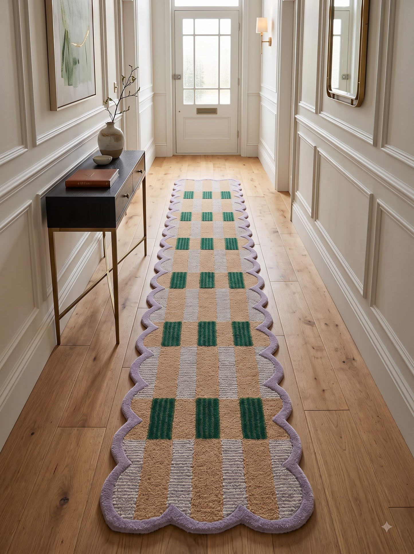 Hand-Tufted Geometric Modern Gray wool Runner