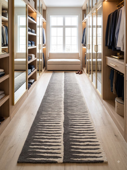 Black And White Modern Stair Runner Rug, Hand Tufed Wool Runner