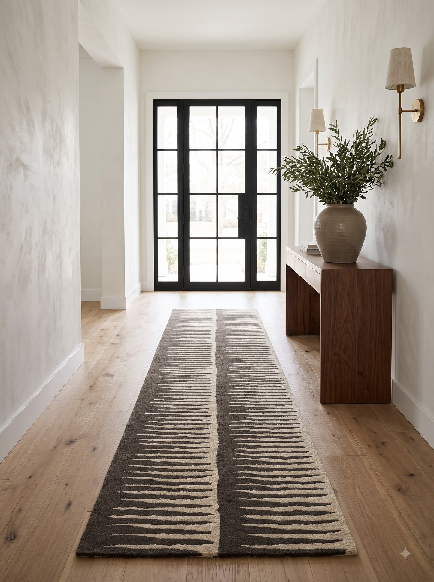 Black And White Modern Stair Runner Rug, Hand Tufed Wool Runner
