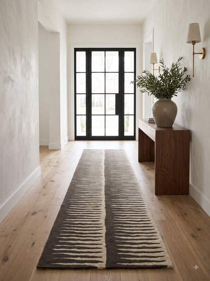 Black And White Modern Stair Runner Rug, Hand Tufed Wool Runner