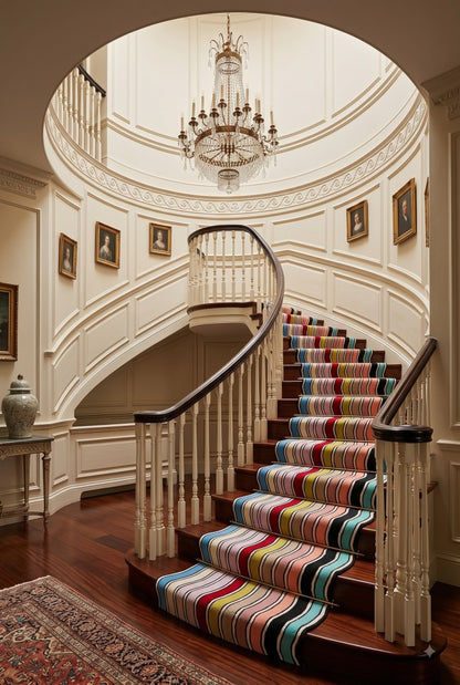 Hand Tufted Wool Runner Rug, Colorful Wavy Stripe Hallway Carpet
