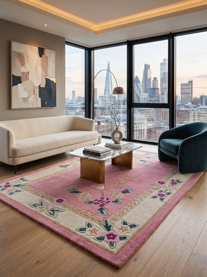 Pink Heritage Floral Handmade Wool Tufted Rug