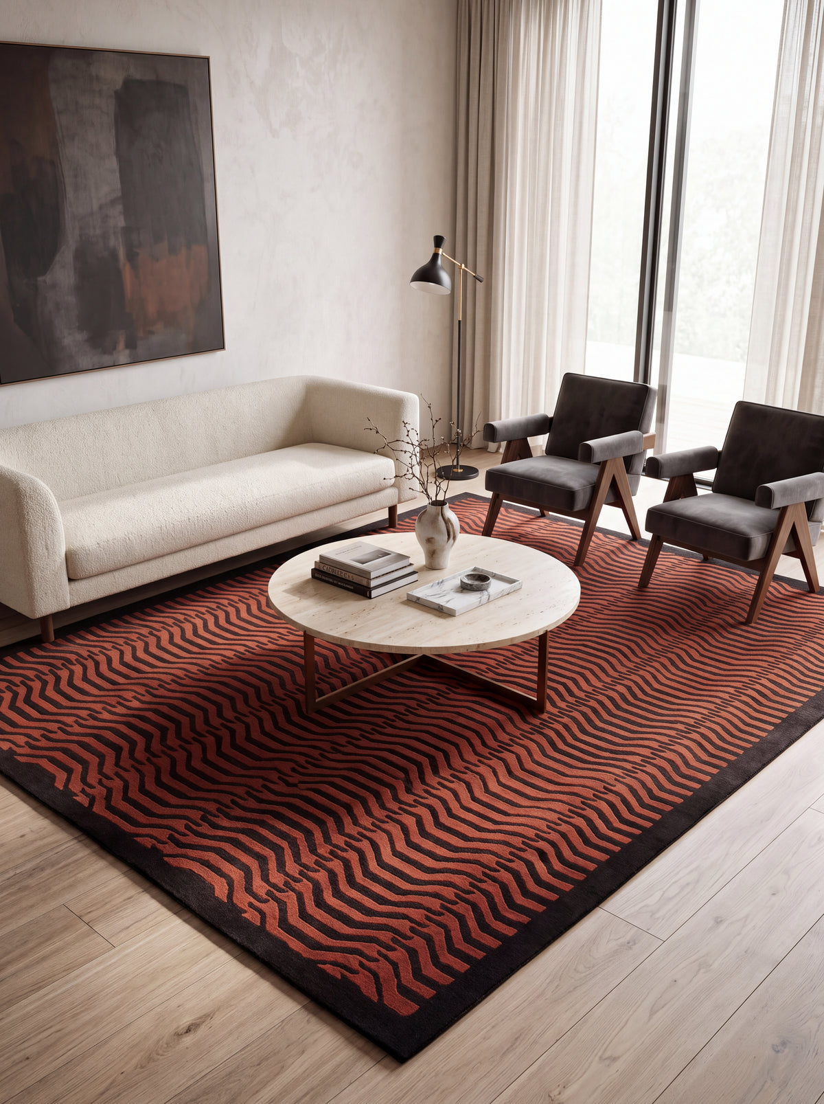 Luxury Wool Tufted Area Rug, Burnt Orange Abstract Rug, Contemporary UK Interior Designer Rug, Custom Handmade Rug