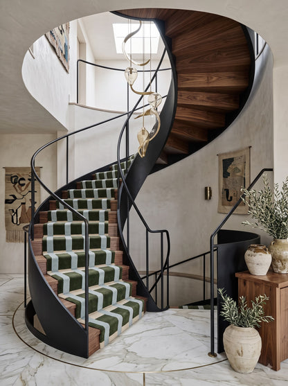Hand-tufted Wool Green-Blue Geometric Striped Runner