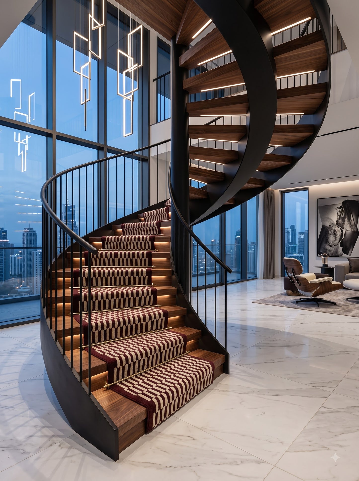 Burgundy Wool Stair Runner Rug, Hand Tufted Hallway Runner