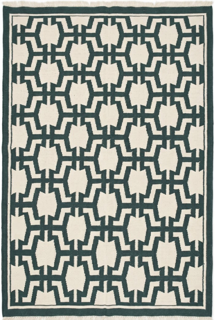 The Emerald Maze Handwoven Cotton Dhurrie rug