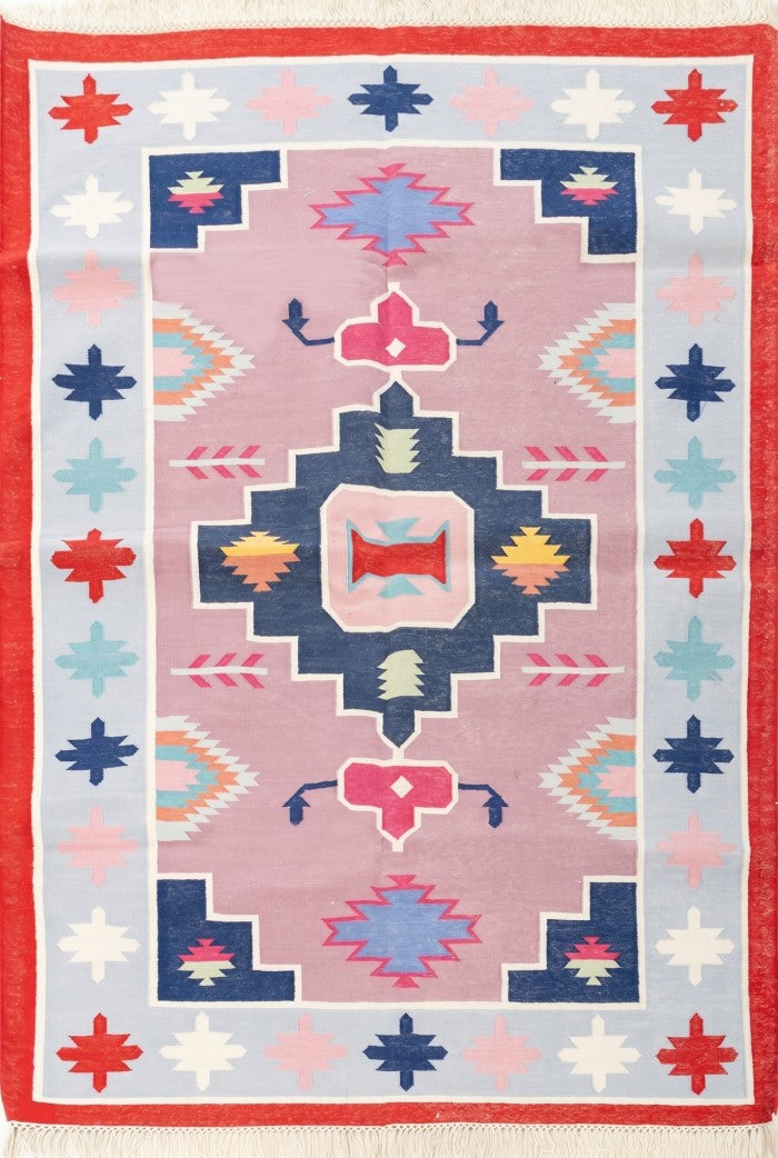 Zinnia Medallion Handwoven Cotton Flatweave Rug