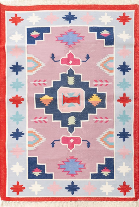 Zinnia Medallion Handwoven Cotton Flatweave Rug