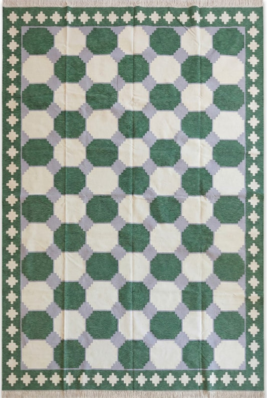 Emerald Octagon Verona Handwoven Cotton Dhurrie rug