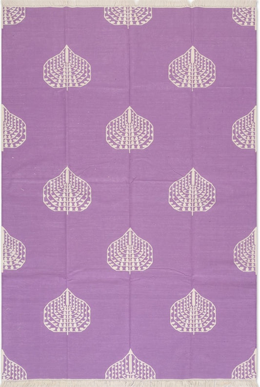 Orchid Bodhi Vibrant Lavender Purple Geometric Leaf Flatweave Area Rug