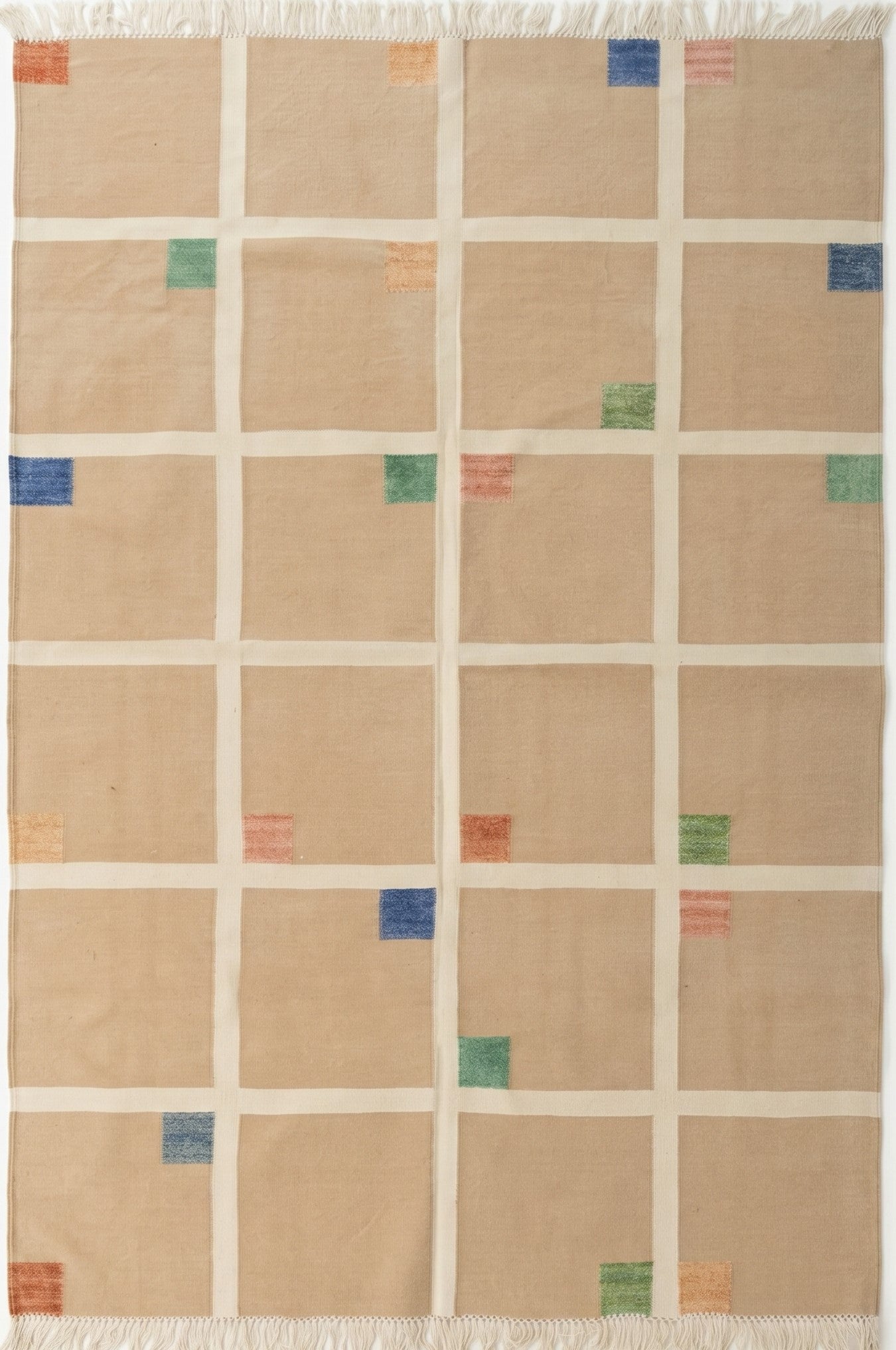 Bauhaus Grid Contemporary Neutral Windowpane Flatweave Area Rug