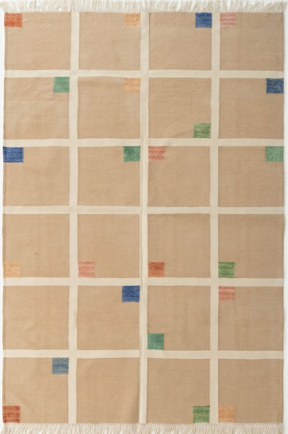 Bauhaus Grid Contemporary Neutral Windowpane Flatweave Area Rug