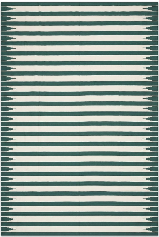 Sierra Stripe Deep Green and Ivory Minimalist Geometric Flatweave Area Rug