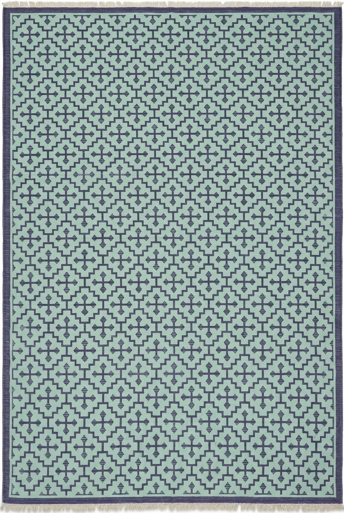 Mint Labyrinth Indigo and Seafoam Geometric Flatweave Area Rug