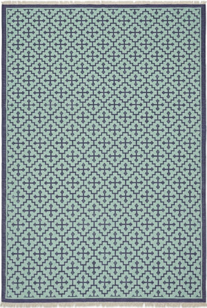 Mint Labyrinth Indigo and Seafoam Geometric Flatweave Area Rug