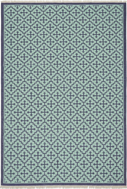Mint Labyrinth Indigo and Seafoam Geometric Flatweave Area Rug