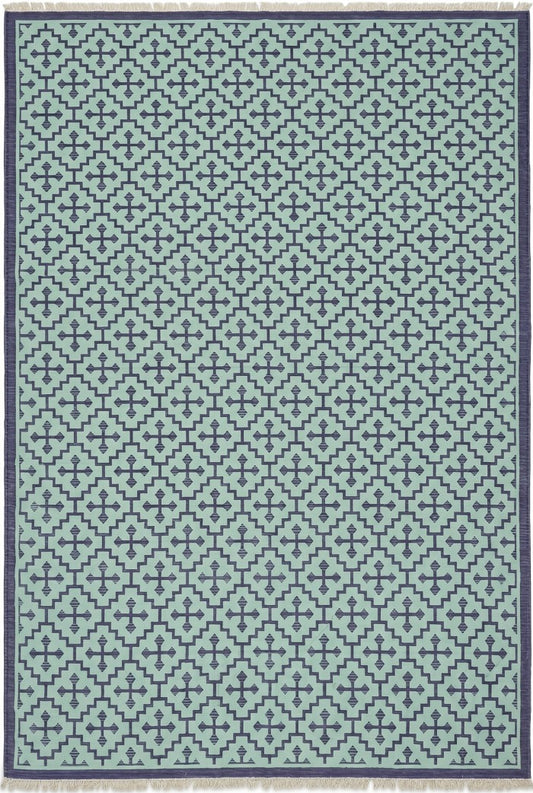 Mint Labyrinth Indigo and Seafoam Geometric Flatweave Area Rug