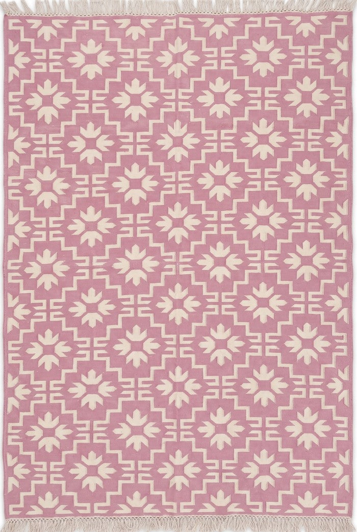 Mauve Labyrinth Contemporary Dusty Pink Geometric Flatweave Area Rug