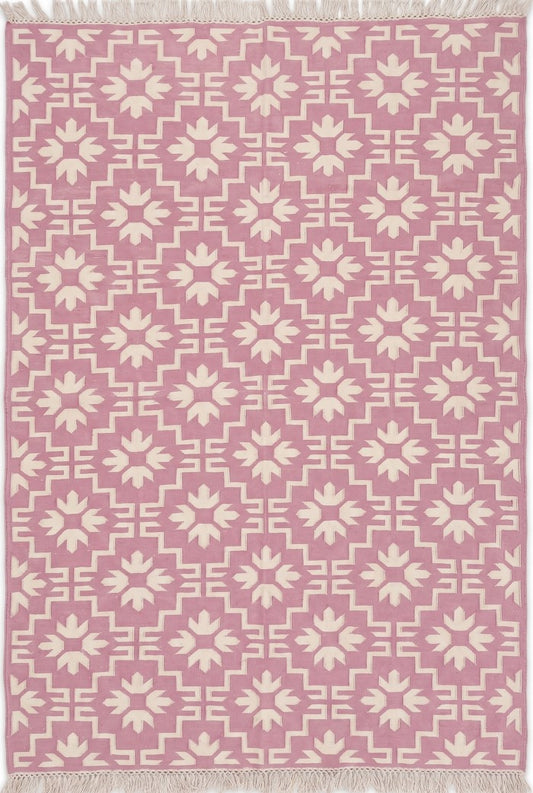 Mauve Labyrinth Contemporary Dusty Pink Geometric Flatweave Area Rug