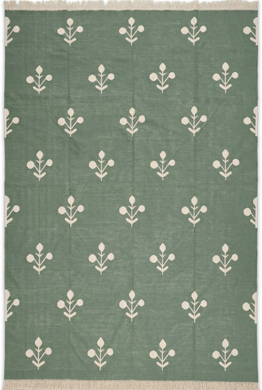 Sage Botanical Minimalist Floral Pattern Area Rug
