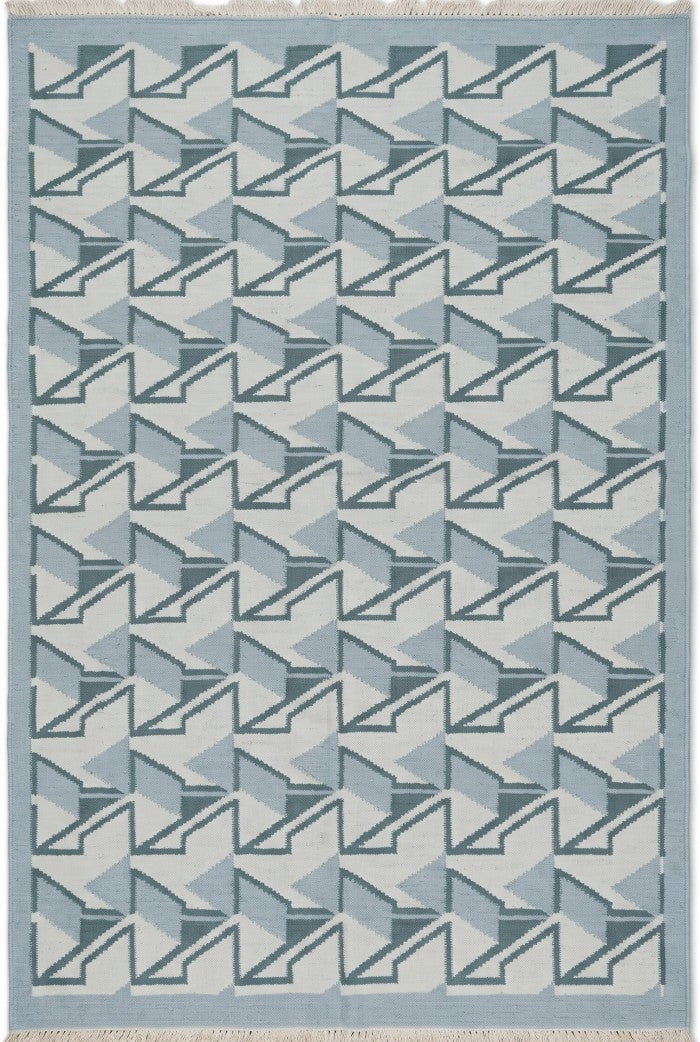 Modern Optical Illusion Area Rug, Blue and Grey Flatweave rug