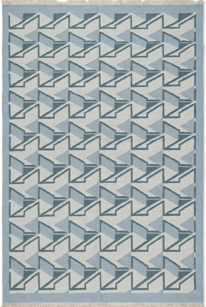 Modern Optical Illusion Area Rug, Blue and Grey Flatweave rug