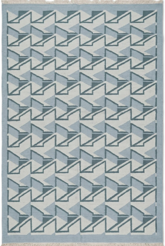 Modern Optical Illusion Area Rug, Blue and Grey Flatweave rug