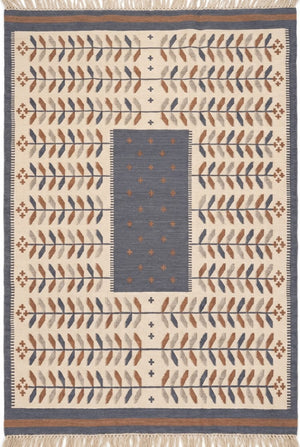 Earthy Terracotta and Blue Boho Dhurrie rug
