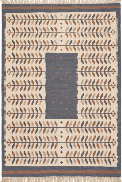 Earthy Terracotta and Blue Boho Dhurrie rug