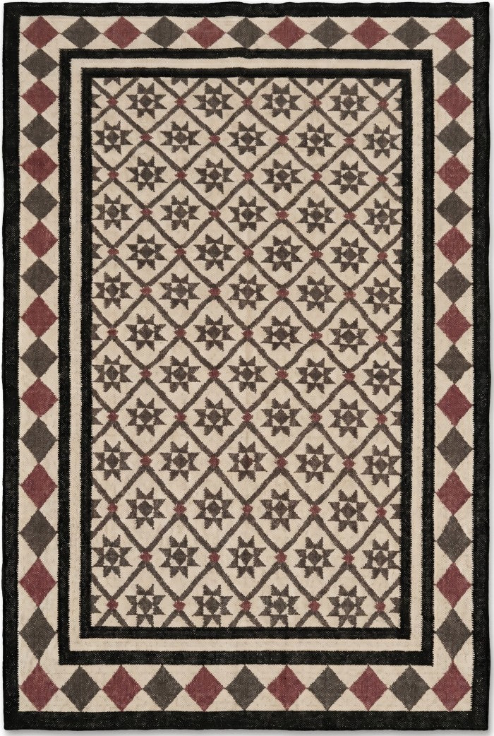 Midnight Star Lattice Charcoal Grey and Mauve Cotton Wool Dhurrie Rug