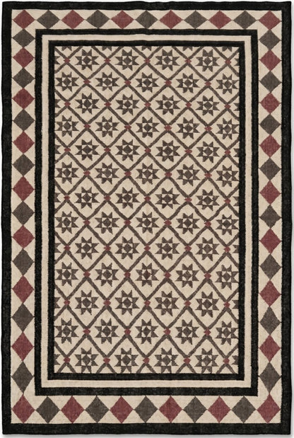 Midnight Star Lattice Charcoal Grey and Mauve Cotton Wool Dhurrie Rug