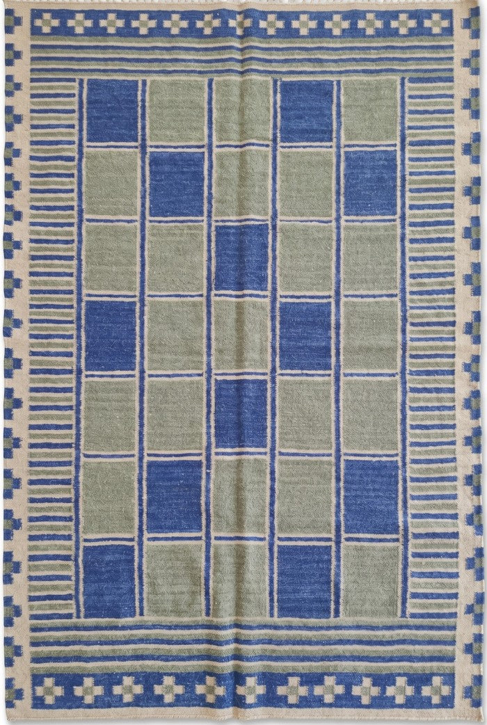 Nomad Block Pattern Geometric Wool Cotton Dhurrie Rug