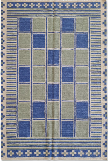 Nomad Block Pattern Geometric Wool Cotton Dhurrie Rug