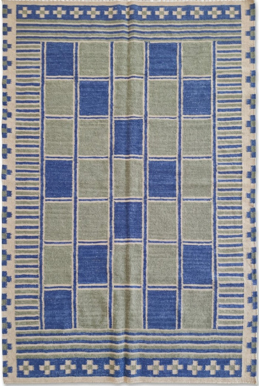 Nomad Block Pattern Geometric Wool Cotton Dhurrie Rug