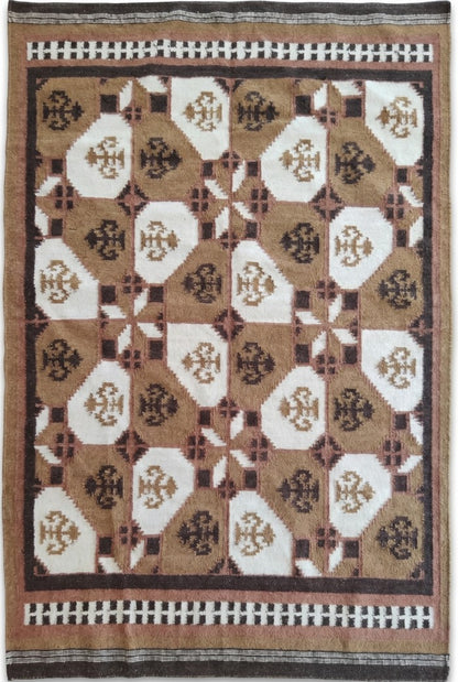 Magenta Mesa Border Southwestern Berry Pink Wool Cotton Dhurrie Rug
