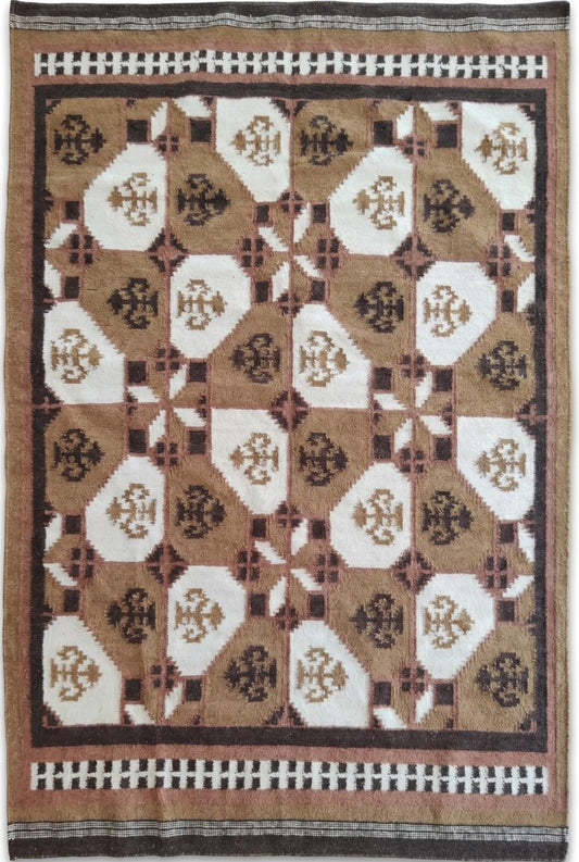 Magenta Mesa Border Southwestern Berry Pink Wool Cotton Dhurrie Rug