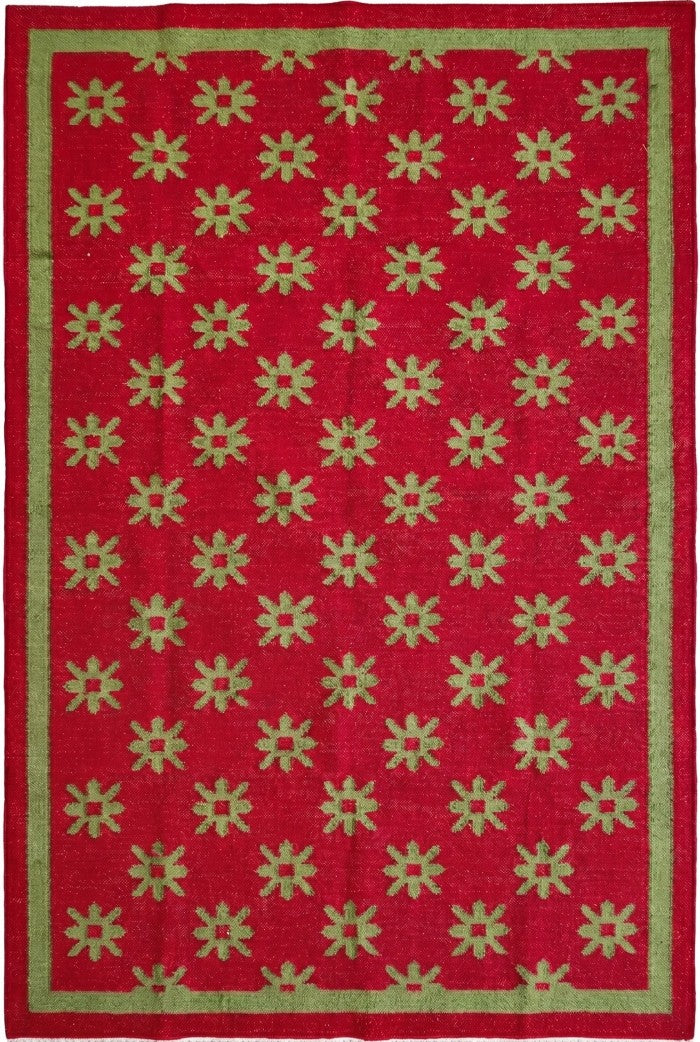 Berry Playful Blossom Vibrant Hot Pink & Mint Green Cotton Wool Dhurrie