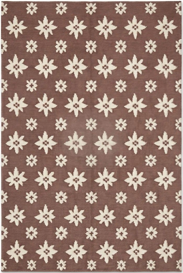 Chestnut Starburst Blossom Earthy Brown & Cream Wool Cotton Dhurrie Rug