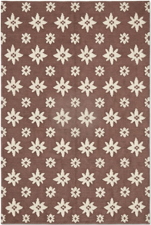 Chestnut Starburst Blossom Earthy Brown & Cream Wool Cotton Dhurrie Rug