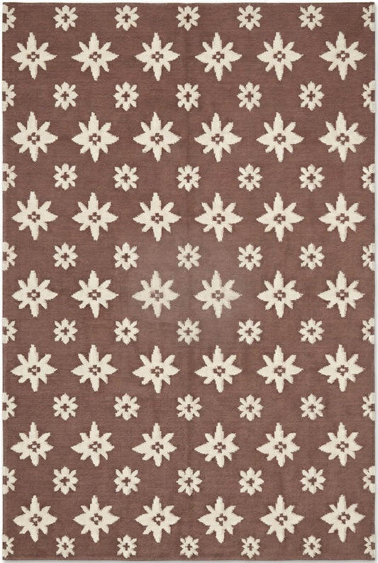 Chestnut Starburst Blossom Earthy Brown & Cream Wool Cotton Dhurrie Rug
