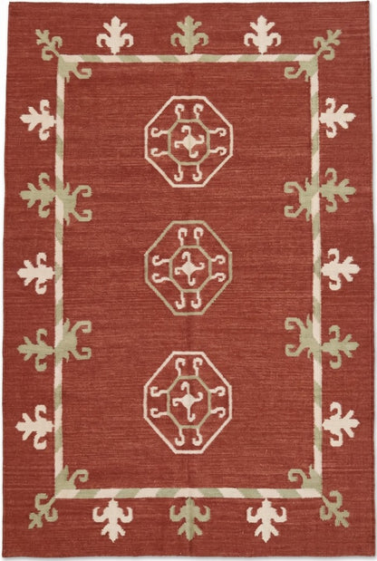 Crimson Gul Antique Octagonal Medallion Flatweave Area Rug