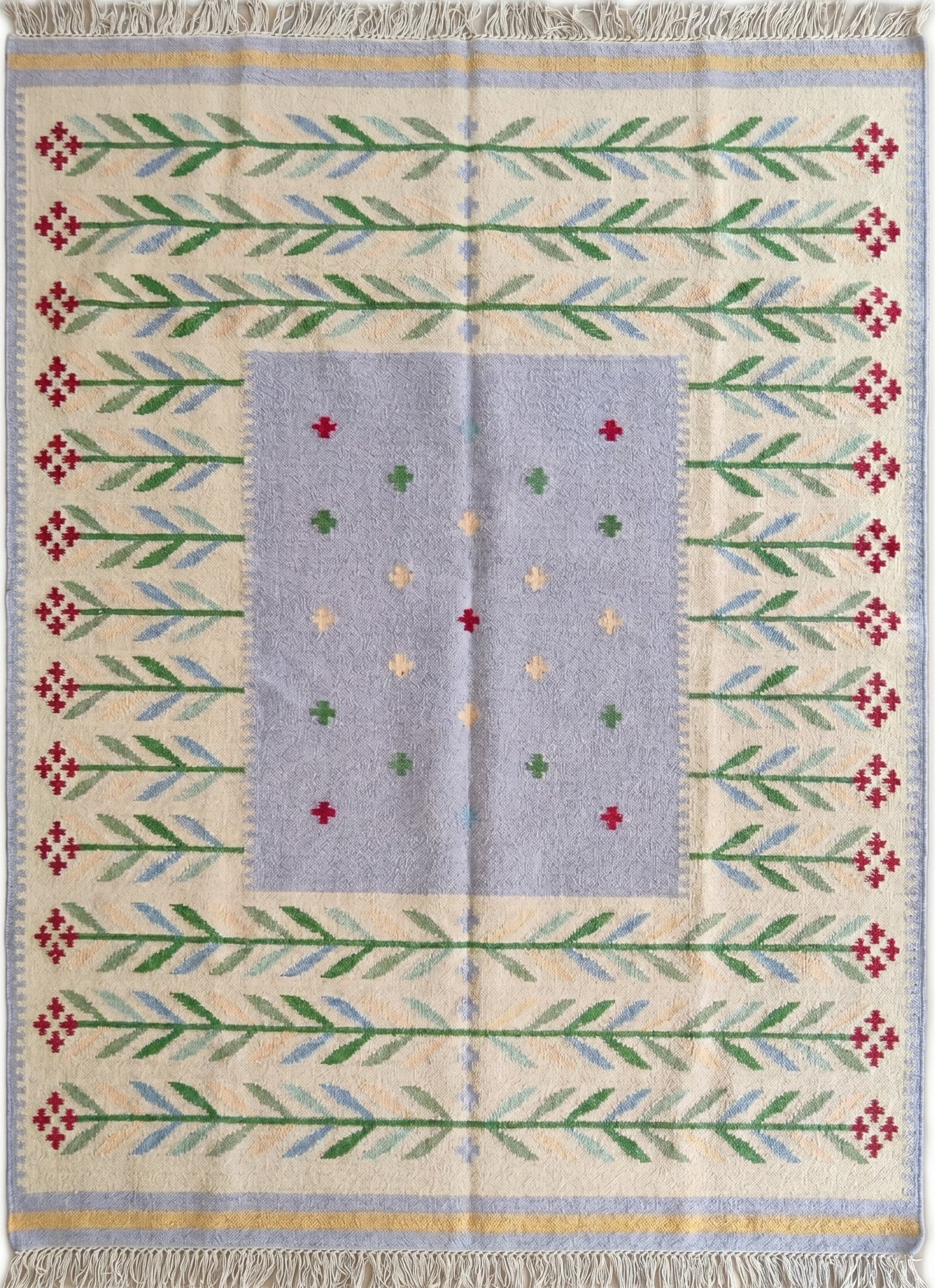 Periwinkle Folk Garland Handwoven Swedish Heritage Kilim, Custom Size