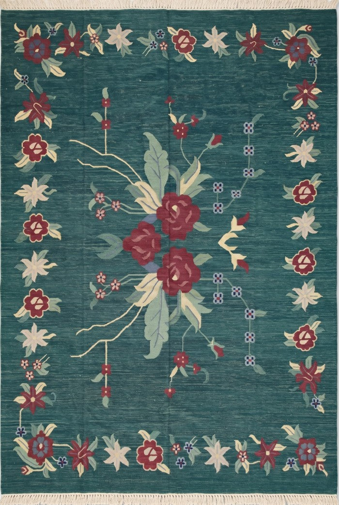 Emerald Rose Estate Handwoven Victorian Style Rug