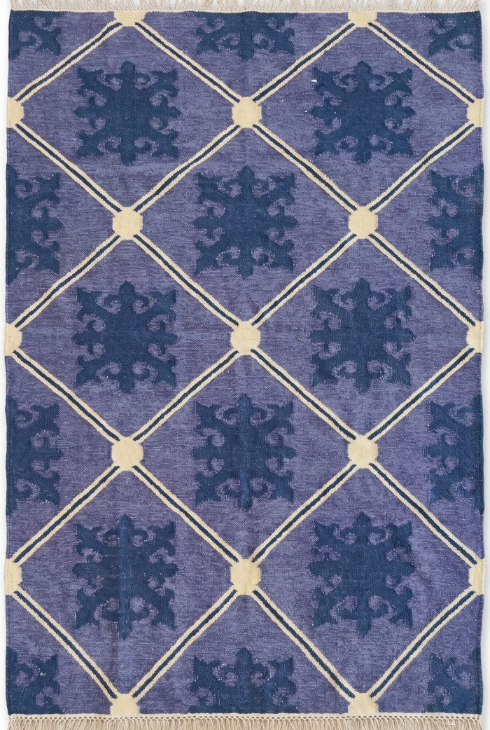 Slate Lavender Fleur Premium Lavender Blue & Indigo Wool Cotton Dhurrie Rug